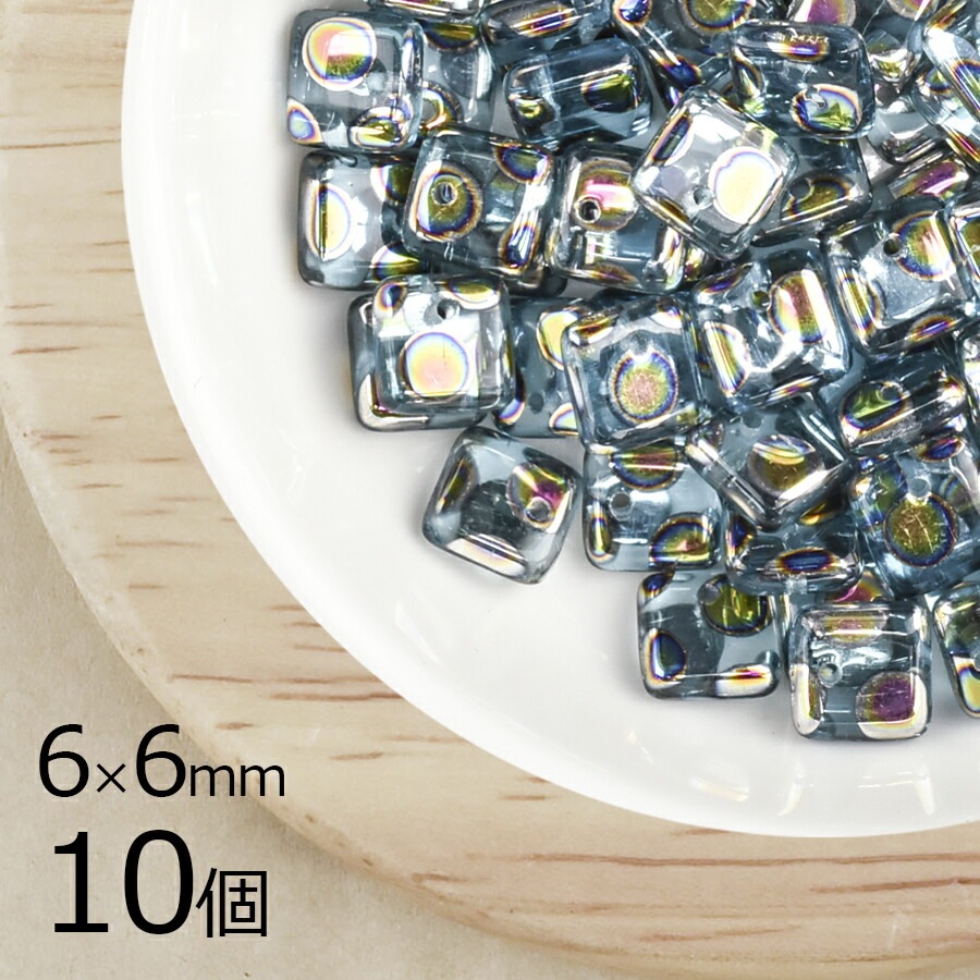 【10個】スクエア スクエア 四角 ライトブルードット 青系 ブルー 約6mm×6mm ハンドメイド 手芸 材料 ピアス ネックレス チェコガラス|チェコビーズ