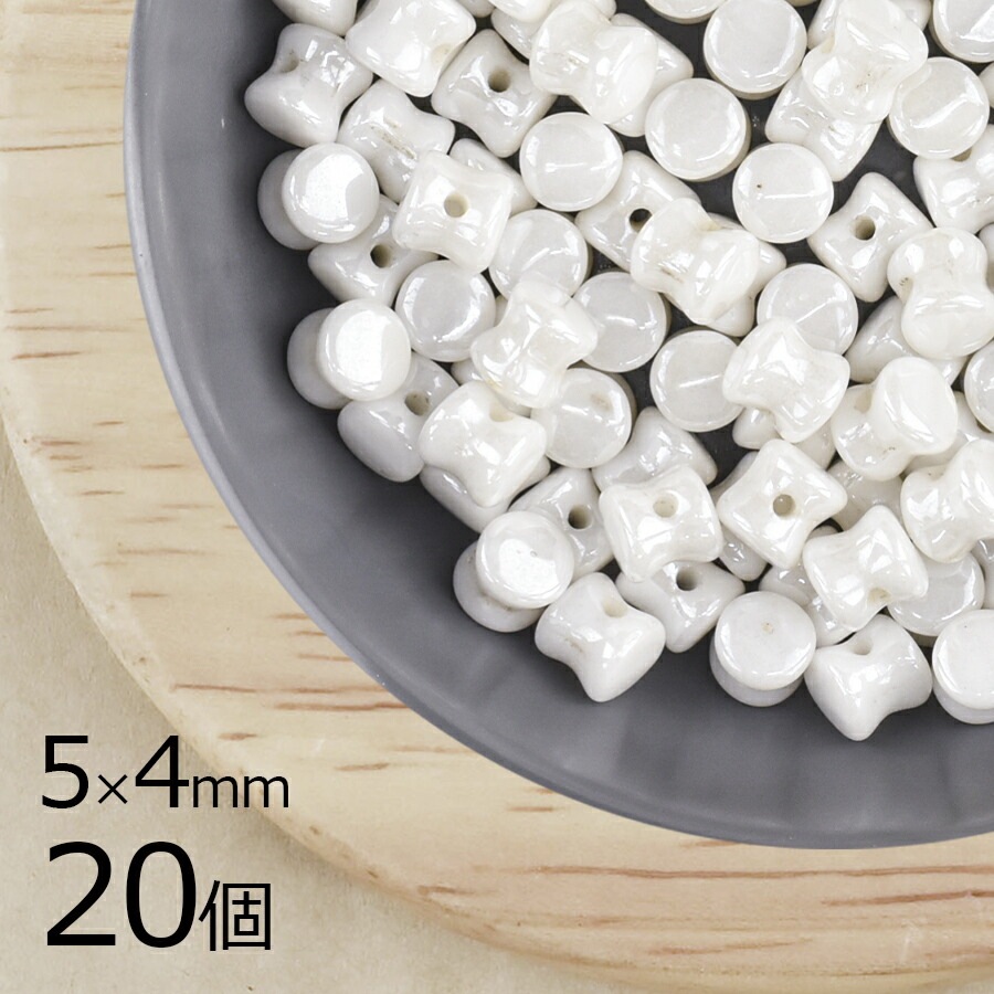 【20個】チェコビーズ ペレット ホワイト 白系 ホワイト 約5mm×4mm ハンドメイド 手芸 材料 ピアス ネックレス チェコガラス|チェコビーズ