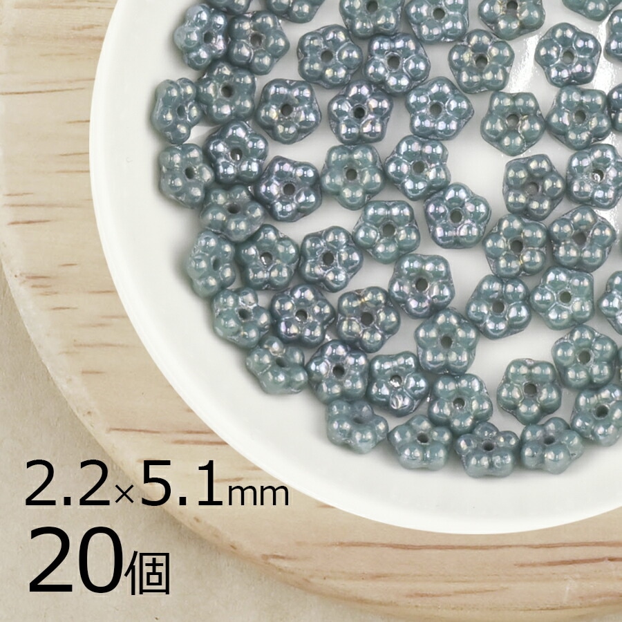 【20個】チェコビーズ フラワー 花 チョークホワイトグリーンラスター 緑系 グリーン 約2.2mm×5.1mm ハンドメイド 手芸 材料 ピアス ネックレス 素材 手作り チェコガラス|フラワー&リ