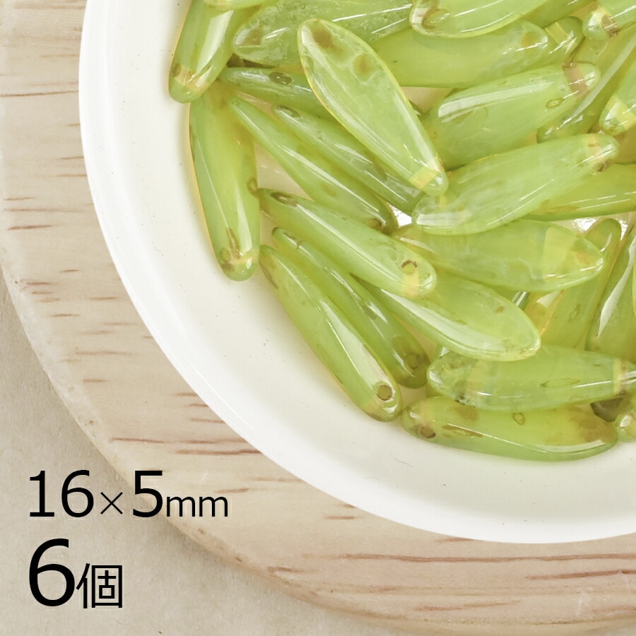 【6個】チェコビーズ ダガー グリーンマーブル 緑系 約1 6mm×5mm ハンドメイド 手芸 材料 ピアス ネックレス チェコガラス|プレストビーズ変形|チェコビーズ