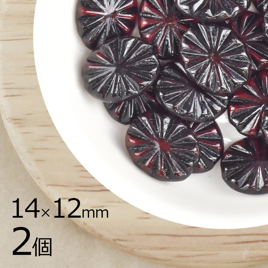 【アウトレット】【2個】チェコビーズ オーバル シャム 赤系 レッド 約14mm×12mm ハンドメイド 手芸 材料 ピアス ネックレス チェコガラス|チェコビーズ