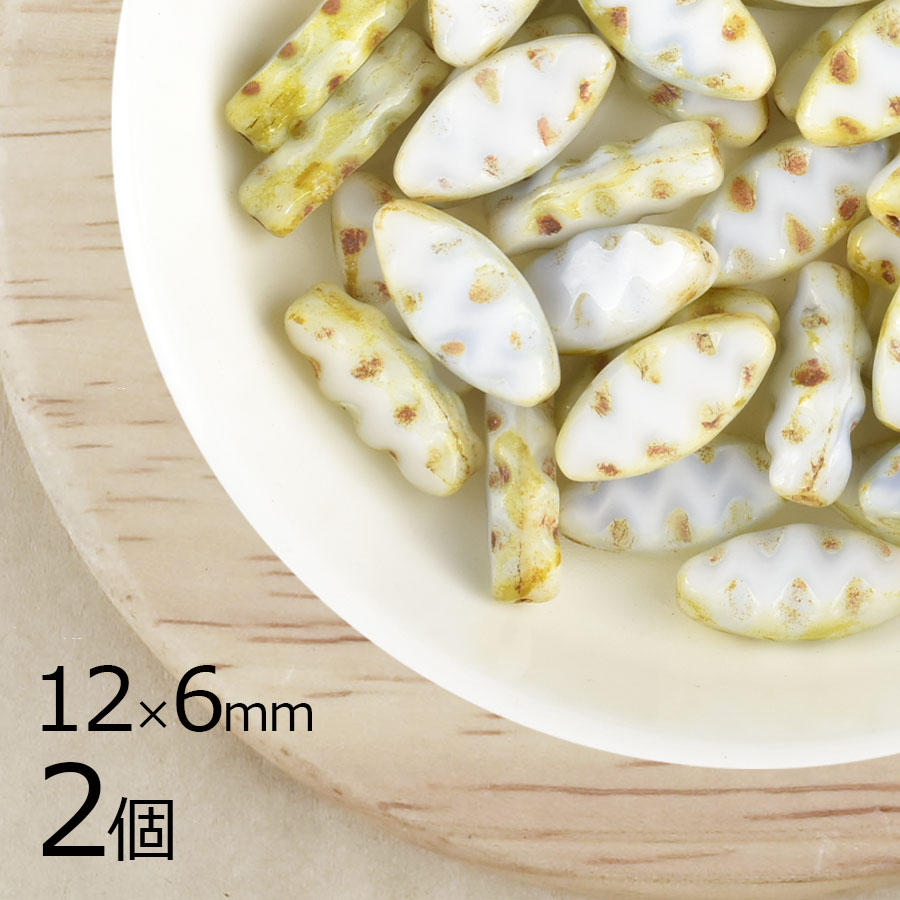 【2個】チェコビーズ テーブルカット オーバル ホワイト 白系 12mm×6mm ハンドメイド 手芸 材料 ピアス ネックレス チェコガラス|テーブルカット|チェコビーズ