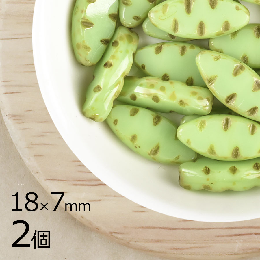 【2個】チェコビーズ テーブルカット オーバル オペークペリドット 緑系 グリーン 1 8mm×7mm ハンドメイド 手芸 材料 ピアス ネックレス チェコガラス|テーブルカット|チェコビーズ