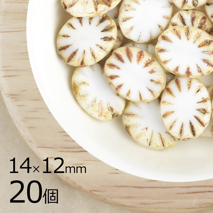 【まとめ買い割引】【20個】チェコビーズ テーブルカット オーバル チョークホワイト 白系 14mm×12mm ハンドメイド 手芸 材料 チェコガラス|チェコビーズ
