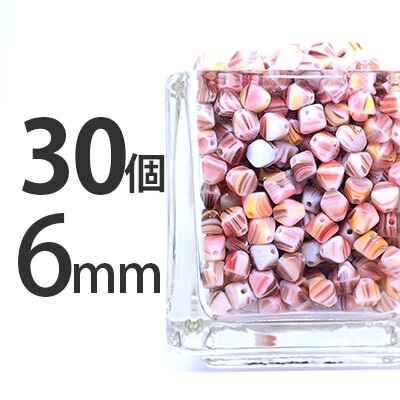 【30個】 チェコビーズ スクエア ソロバン バイコーン 6mm×6mm ブラウン オレンジ 茶色 ブラウン×オレンジマーブルビーズ ガラスビーズ パーツ