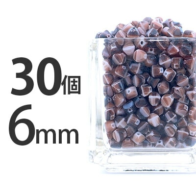 【30個】 チェコビーズ スクエア ソロバン バイコーン 6mm×6mm ブラウンブラウンマーブル2ビーズ ガラスビーズ パーツ