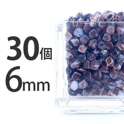 【アウトレット】手芸 30個 6mm 茶色 ナツメ ドロップ しずく スクエア ソロバン ネックレス ピアス イヤリング ハンドメイド ブラウン×ホワイト 2 素材 手作り|チェコビーズ