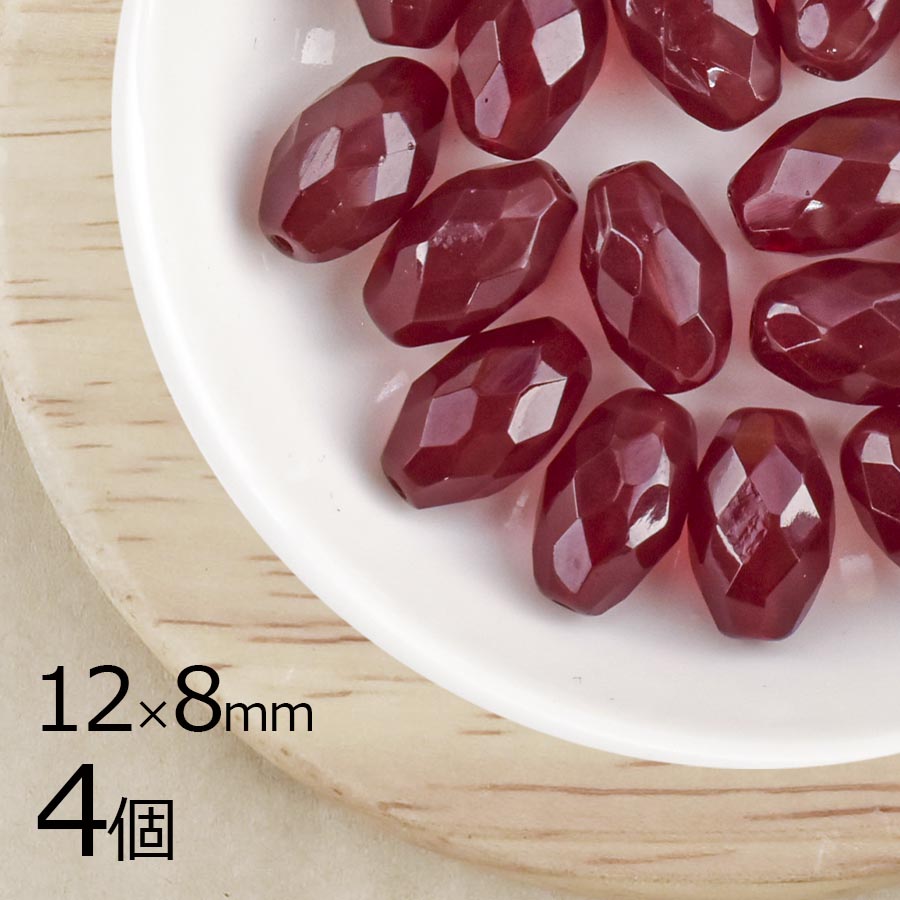 【4個】チェコビーズ ファイアポリッシュ オリーブカット シャムルビー 赤系 レッド 約12×8mm ハンドメイド 手芸 手作り 材料 素材|チェコビーズ