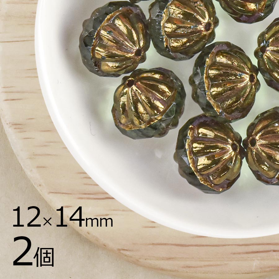 【2個】ファイアポリッシュ アラベスクボール ファイアポリッシュ アラベスクボール グリーンブロンズ 緑系 グリーン 約12×14mm ハンドメイド 手芸 手作り 材料 素材|ファイアポリッシュ変形|