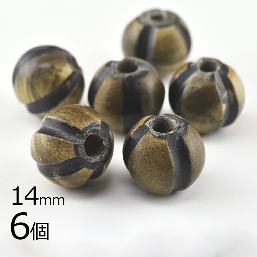 大人気 【アウトレット】【ウッドビーズ スジ入り 木】【6個】【約14mm