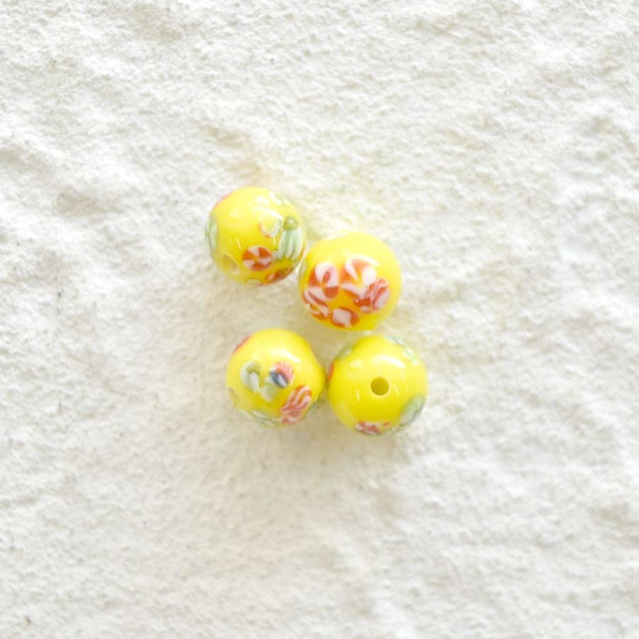 トンボ玉 ラウンド 約6mm イエロー 手芸 ハンドメイド 材料 アクセサリー パーツ チェコビーズ ガラスビーズ ビーズ|ファイアポリッシュラウンド|チェコビーズ