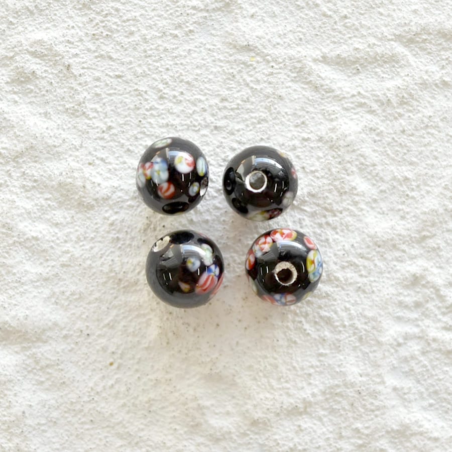 トンボ玉 ラウンド 約6mm ブラック 手芸 ハンドメイド 材料 アクセサリー パーツ チェコビーズ ガラスビーズ ビーズ|ファイアポリッシュラウンド|チェコビーズ