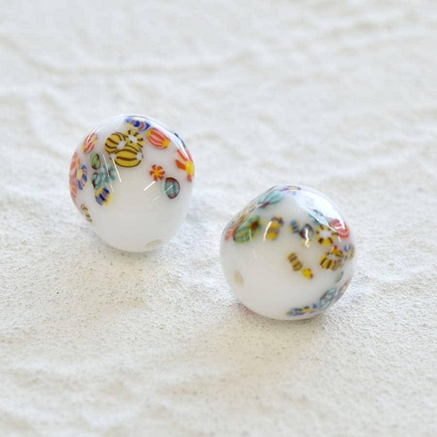 トンボ玉　バロック　約12.5ｘ14.0mm　ホワイト|新商品|アクセサリー