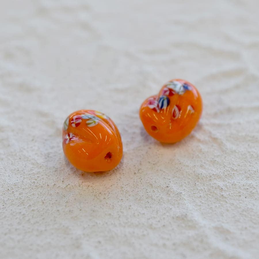 トンボ玉 メロン 約12×8mm オレンジ 手芸 ハンドメイド 材料 アクセサリー パーツ チェコビーズ ガラスビーズ ビーズ|ファイアポリッシュラウンド|チェコビーズ