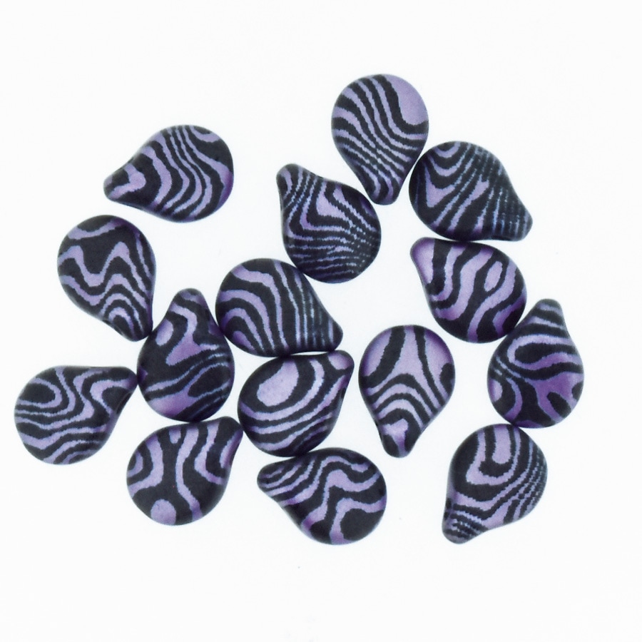 大人気 チェコビーズ ピップビーズ タヒチ柄 パープル 7×5mm 15個 穴