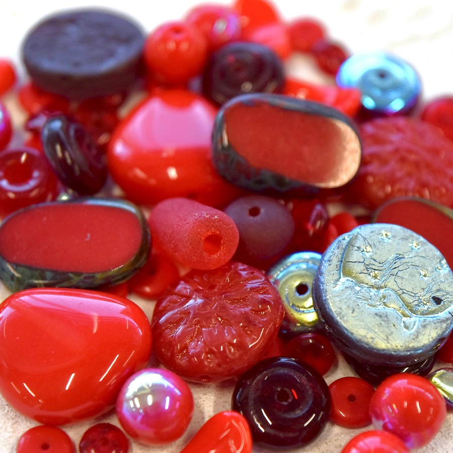 大人気 チェコビーズ ボヘミアンミックスアソートパック レッド