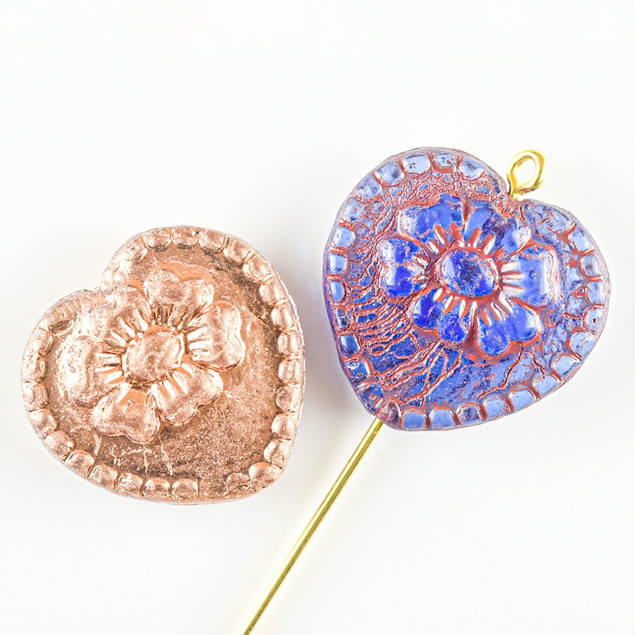 大人気 チェコビーズ ハートビーズ ウィズ ローズ 1個 約17×17mm
