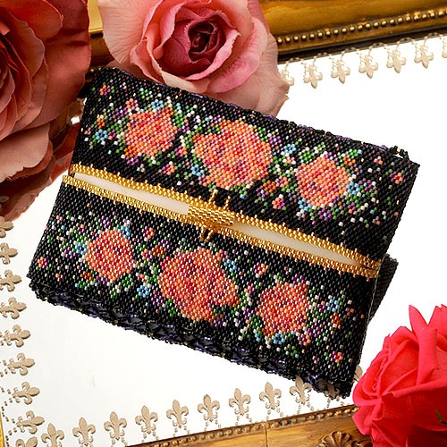 デリカビーズ刺繍バラ柄パーティーバッグ ティッシュケース～クラシックガーデン～ 【ビーズマニア】 | アイテム