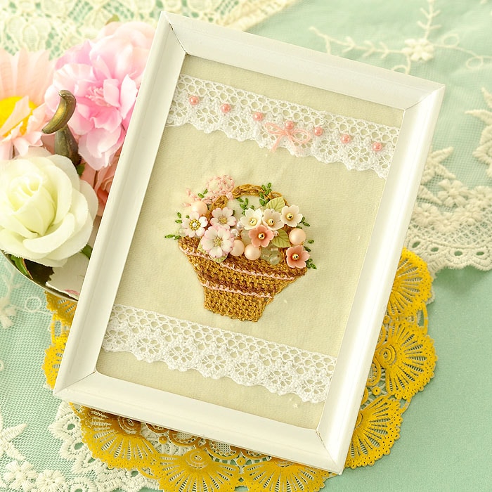 ビーズ刺繍フレーム フラワーバスケット～桜～ 【ビーズ 刺繍】 【作家