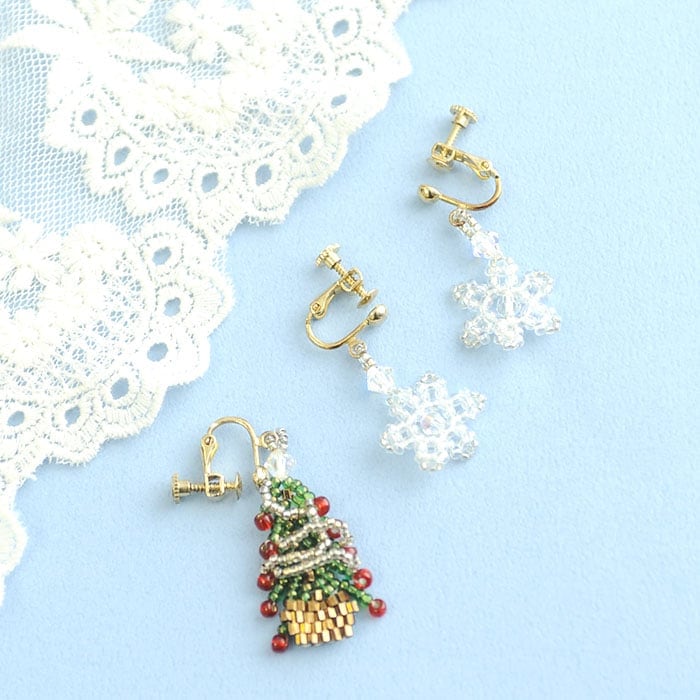 クリスマスツリーイヤリング＆スノークリスタルイヤリングセット