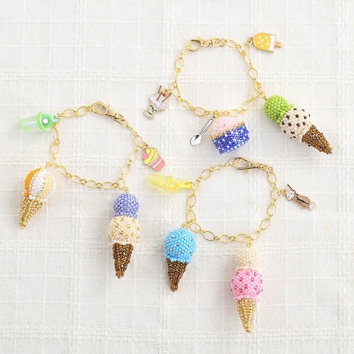 ペヨーテステッチで編むバッグチャーム～アイスクリーム～ 【作家