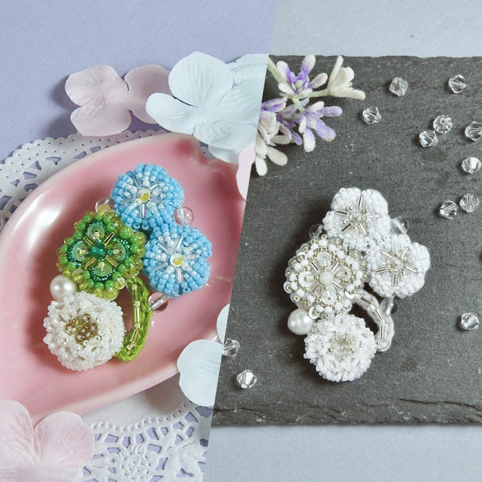 クローバーと勿忘草ビーズ刺繍ブローチキット 【作家：サクラエン