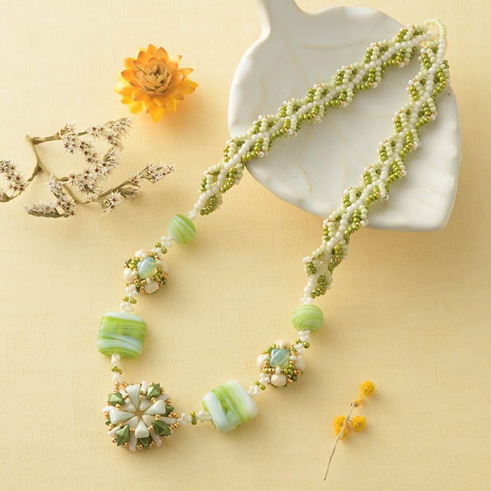 二代目与三郎　べっこう　ビーズネックレス TOHO ≪ビーズステッチアクセサリー≫琥珀色の2Wayネックレス＆ブレス