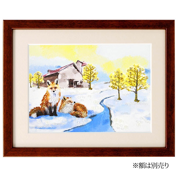 水彩画　シーサー　額縁付き 水彩画シーサー額縁付き