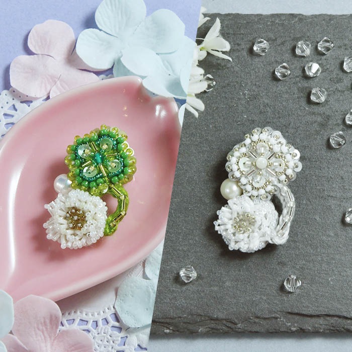 クローバービーズ刺繍ミニブローチキット 【作家：サクラエンブロイ