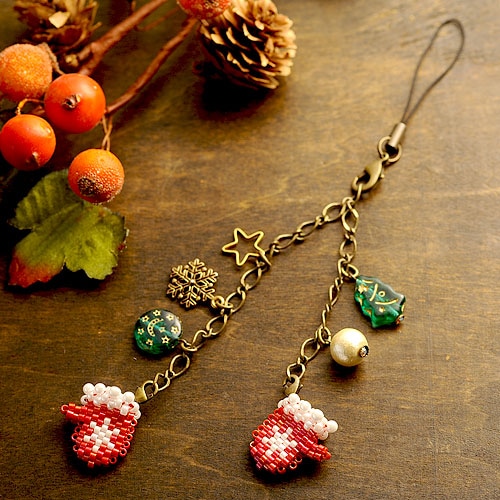 ミトンのバッグチャーム＆ストラップ・赤 【作家：しのはらみわ