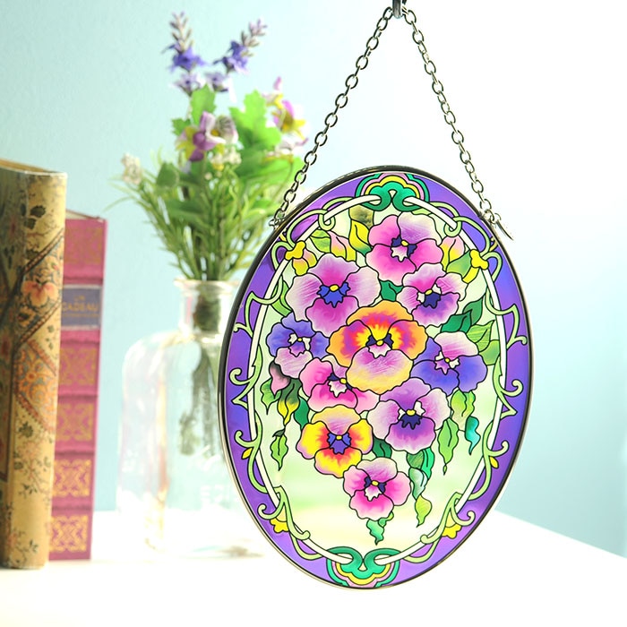 ステンドグラス サンキャッチャー おしゃれ 壁掛け Purple Pansies 7917mo アイテムで探す 雑貨 小物 置物 Beadsmania