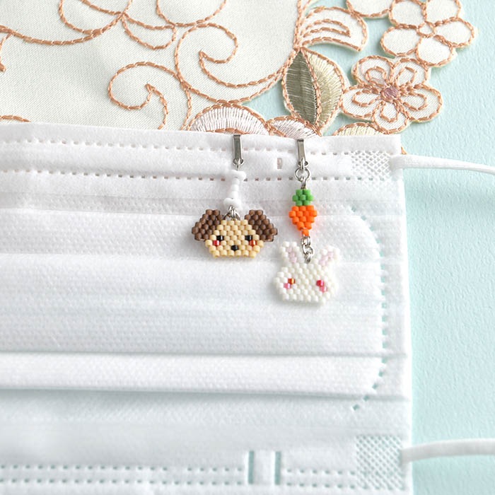 小さな動物のマスククリップセット 犬 うさぎ 作家 しのはらみわ Little B アイテムで探す チャーム ストラップ マスクチャーム Beadsmania