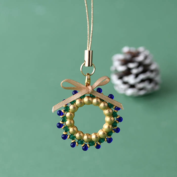 ゴールドリースのチャームストラップ～青～ 【作家：しのはらみわ