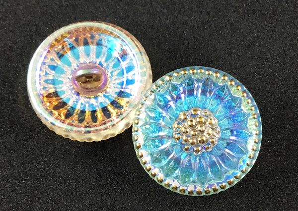 チェコ ガラスボタン 18mm〈サンフラワー〉クリスタルAB/007 1個