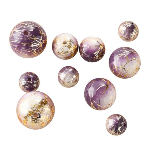 金属系★ハンドメイド★ビーズ＆パーツ★まとめ売り 唐草ビーズ/ゴールドライン 紫【在庫限り/アクリルビーズ/ハンドメイド