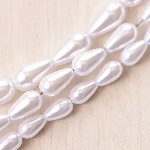 国産アクリルパール ドロップ縦穴 ホワイト【しずく型/雫型/樹脂パール