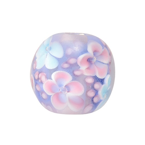 トンボ玉/ラウンド 小花 約14mm薄桜×瑠璃色 | ・ガラスビーズ,とんぼ玉