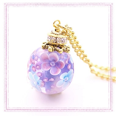 トンボ玉/ラウンド 小花 約14mm薄桜×瑠璃色 | ・ガラスビーズ