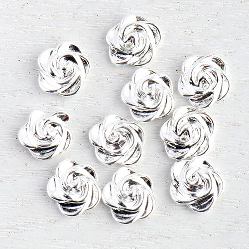 メタルパーツ ミニデコパーツ バラ ロジウムカラー | ○クレイ,ミニ