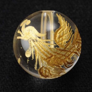 彫刻天然石/水晶 ラウンド/金彩入り 鳳凰 | ・天然石・天然素材