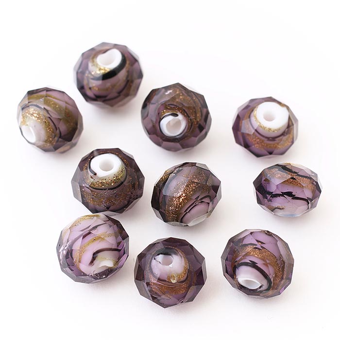 トンボ玉/ボタンカット クリアパープル×パープルマーブル | ・ガラス