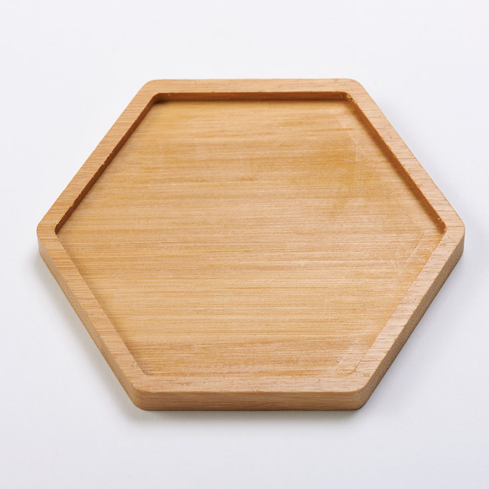 ガラスモザイクアート 竹製コースター 六角形 | ○ガラスモザイク