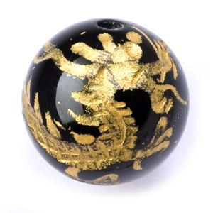 彫刻天然石/オニキス ラウンド/金彩入り 青龍（セイリュウ
