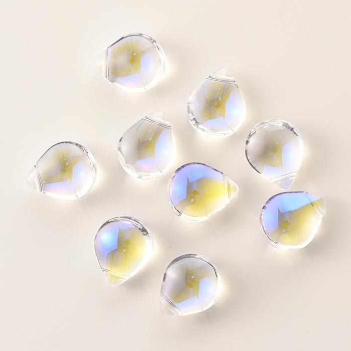 ガラスビーズ ドロップ セミフラット 12×10×6mm クリスタルAB