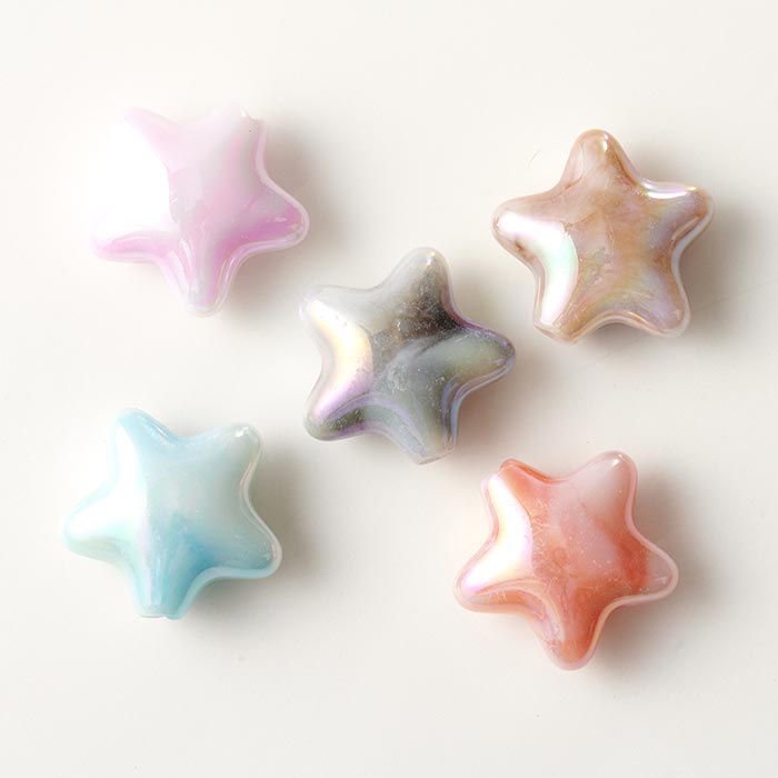 オリジナル手染めビーズ♥️お星様とオーロラクラックのピンクパープル