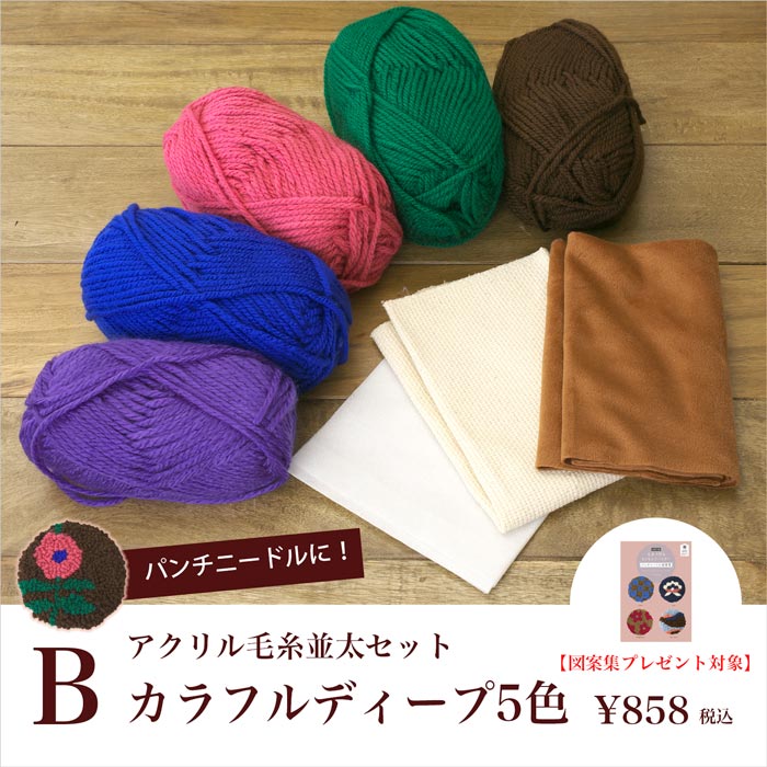 アクリル毛糸並太セットB カラフルディープ5色【購入特典図案集付き 