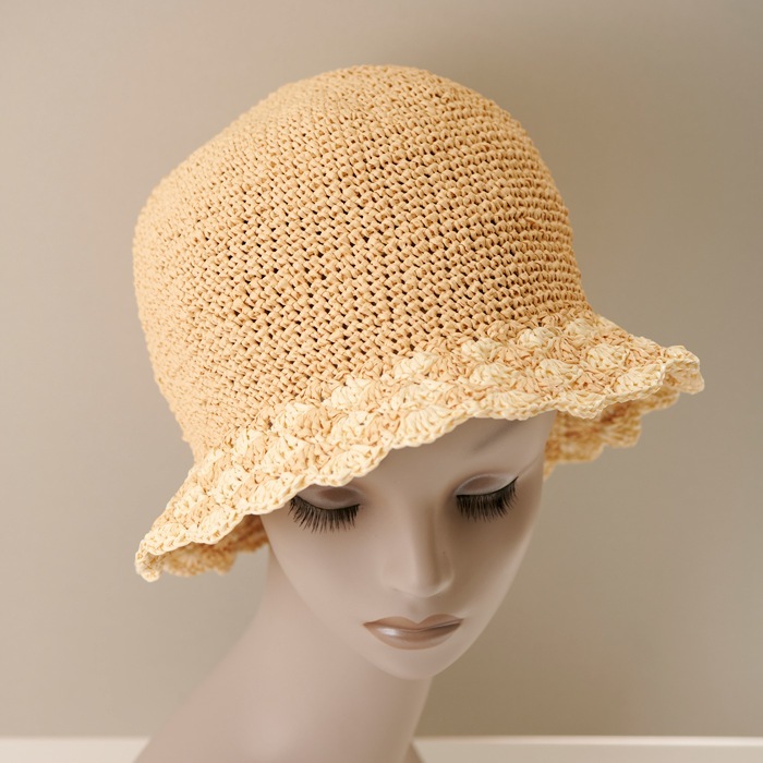 洗えるラフィアキット/細編み＆松編みのラフィアハット | ・毛糸・編み