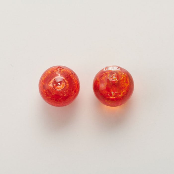 ガラスビーズ/アロマビーズ 水玉 通し穴なし レッド 大 | ・ガラス
