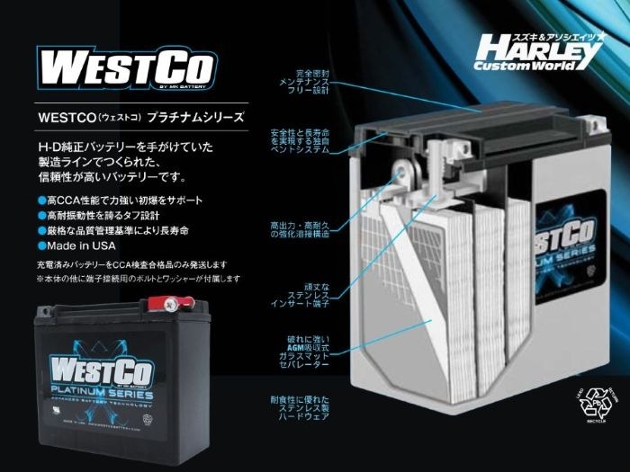 WESTCO��1997up ���եƥ���������ʡ�V-ROD��XL �ץ���ʥॷ�꡼�� AGM�Хåƥ꡼ WCP20L