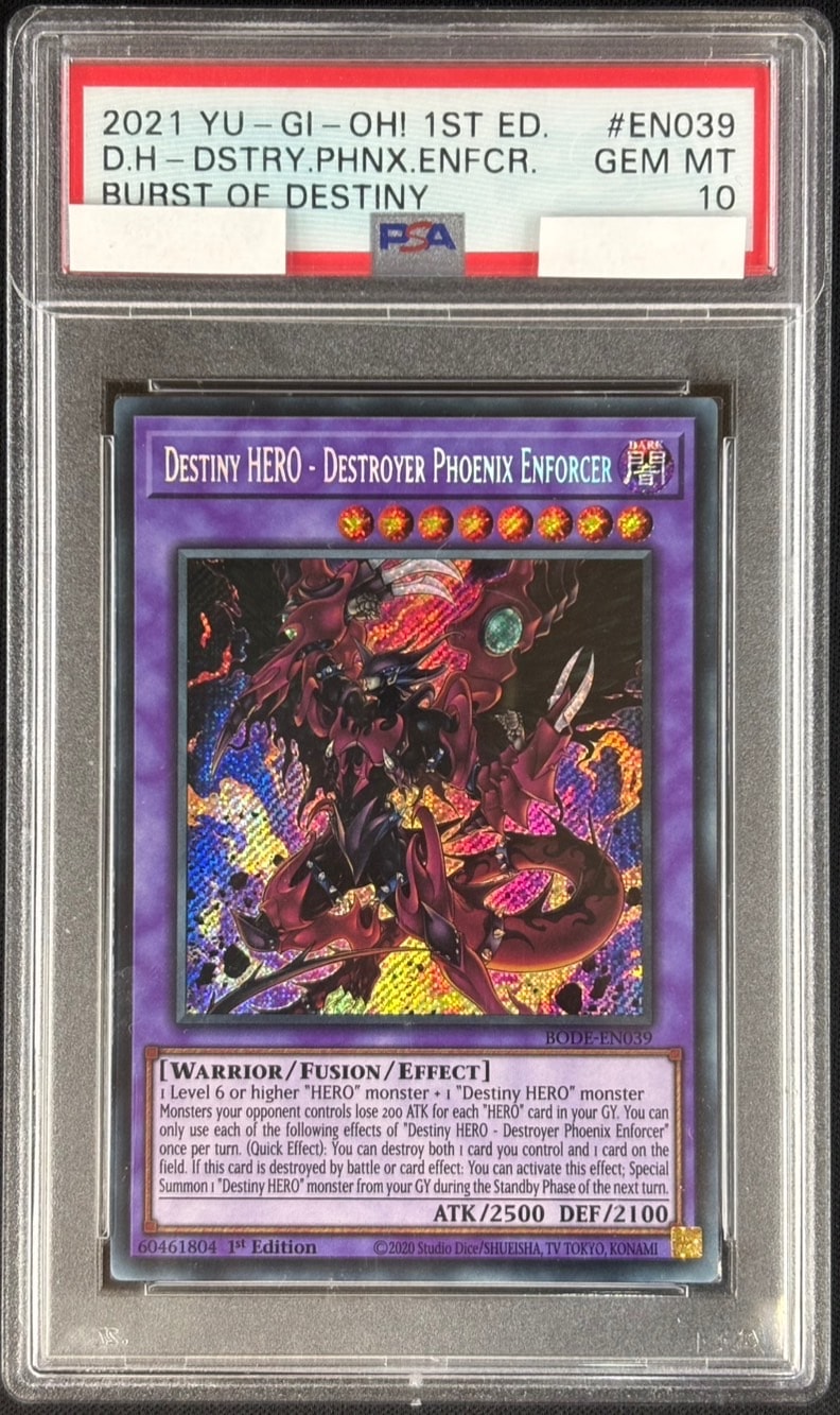 Destiny HERO-Destroyer Phoenix Enforcer/D-HERO デストロイフェニックスガイ《PSA10》[ｼｰｸﾚｯﾄﾚｱ](BODE-EN039)